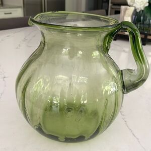 Mouth-Blown Emerald green glass pitcher